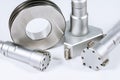 Set of micrometers on a white background. Micrometer with check ring Royalty Free Stock Photo