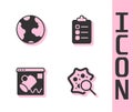 Set Microorganisms under magnifier, Earth globe, Data visualisation and To do list planning icon. Vector Royalty Free Stock Photo