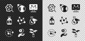 Set Microorganisms under magnifier, Earth globe, Genetic engineering, Atom, Plant breeding, Medicine bottle and pills