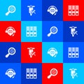 Set Microorganisms under magnifier, Scooter service, Headphones with speech bubble chat and Office folders icon. Vector Royalty Free Stock Photo