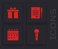 Set Microphone, Gift box, Marriage contract and Calendar icon. Vector Royalty Free Stock Photo