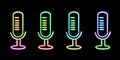 set microphone glowing desktop icon, neon podcast sticker, neon recording studio figure, glowing figure, neon