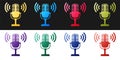 Set Microphone icon isolated on black and white background. On air radio mic microphone. Speaker sign. Vector Royalty Free Stock Photo