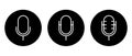 Set of microphone line icon vector. Mic, voice recorder sign symbol on black circle Royalty Free Stock Photo