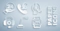 Set Microphone, Man with a headset, Headphones, Mobile and envelope, Telephone 24 hours support and icon. Vector