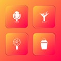 Set Microphone, Martini glass, Lollipop and Cocktail shaker icon. Vector Royalty Free Stock Photo
