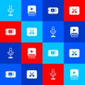 Set Microphone, MOV file, Online play video and Music or editing icon. Vector