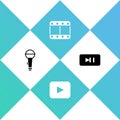 Set Microphone, Play button, video and Pause icon. Vector