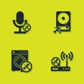 Set Microphone service, Router wi-fi, Washer and Hard disk drive icon. Vector Royalty Free Stock Photo