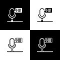 Set Microphone voice device icon isolated on black and white background. Microphone interpreter and alphabet letters