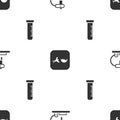 Set Microscope, Broken flask and Test tube and on seamless pattern. Vector