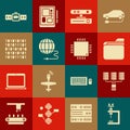 Set Microscope, Server, Data, Web Hosting, Document folder, Motion sensor, Social network, Binary code, Smartwatch and Royalty Free Stock Photo