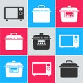 Set Microwave oven, Cooking pot and Slow cooker icon. Vector Royalty Free Stock Photo