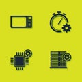 Set Microwave oven, Server setting, Processor and Time management icon. Vector Royalty Free Stock Photo