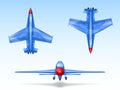 set of military aircrafts, fighter jets. Combat plane in different views, aviation, air vehicle, war airplane. Royalty Free Stock Photo