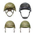 Set of military camouflage helmets in khaki camo colors Royalty Free Stock Photo