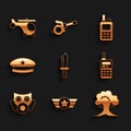 Set Military knife, Star American military, Nuclear explosion, Walkie talkie, Gas mask, beret, and Helicopter icon