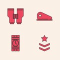 Set Military rank, Binoculars, beret and Dynamite and timer clock icon. Vector