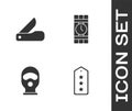 Set Military rank, Swiss army knife, Balaclava and Dynamite and timer clock icon. Vector