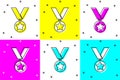Set Military reward medal icon isolated on color background. Army sign. Vector