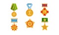 Set of military and sports medals. Vector illustration. Royalty Free Stock Photo