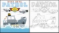 Set cartoon of military vehicles, air craft with gunboat