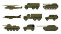 Set of military vehicles. Vector illustration on a white background. Royalty Free Stock Photo