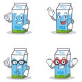 Set of milk box character with okay proud businessman hero