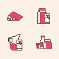 Set Milk product, Cheese, Paper package for kefir and jug pitcher and glass icon. Vector