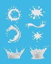 Set of milk splash screens. Royalty Free Stock Photo