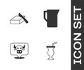 Set Milkshake, Butter in butter dish, Cow head and jug or pitcher icon. Vector Royalty Free Stock Photo