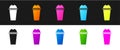 Set Milkshake icon isolated on black and white background. Plastic cup with lid and straw. Vector Illustration Royalty Free Stock Photo