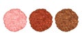 Set of minced meat of different degrees of roasting.