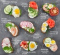 Set of mini sandwiches on gray stone background Royalty Free Stock Photo