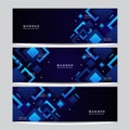 Set of minimal abstract banner background with dynamic dark navy blue geometric square element shapes. Vector abstract graphic Royalty Free Stock Photo