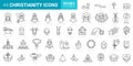 Set of 44 Minimal Christian Icons on White Background.