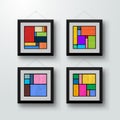 Set of minimal color 20s geometric design posters. Photo frames template with primitive shapes elements, modern hipster style. Royalty Free Stock Photo