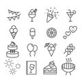 Set of minimal food icon for birthday party vector isolated modern outline on white background Royalty Free Stock Photo