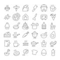 Set of minimal kitchen tools or cooking and food icon isolated modern outline on white background