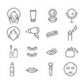 Set of minimal makeup icon. Beauty stylist or blogger and cosmetic products concept in modern outline isolated on white