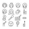 Set of minimal makeup icon. Beauty stylist concept in modern outline isolated on white background