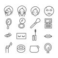 Set of minimal makeup icon. Beauty stylist and cosmetic products concept in modern outline isolated on white background