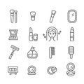 Set of minimal makeup icons. Beauty stylist or blogger and cosmetic products concept in modern outline isolated on white