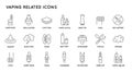 Set of Minimal Vape Vaping Culture Vector Line Icons. Perfect Pixel. Thin Stroke. 48x48 Royalty Free Stock Photo