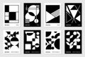 Set of 8 minimal vintage 20s geometric design posters, wall art, template, layout with primitive shapes elements. Bauhaus retro Royalty Free Stock Photo