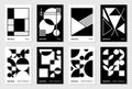 Set of 8 minimal vintage 20s geometric design posters, wall art, template, layout with primitive shapes elements. Bauhaus retro