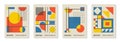 Set of 4 minimal vintage 20s geometric design posters, wall art, template, layout with primitive shapes elements. Bauhaus retro