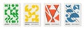 Set of 4 minimal vintage 20s geometric design posters, wall art, template, layout with primitive shapes elements. Bauhaus retro