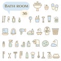 A set of minimalist icons for the Bathroom theme with outlines Royalty Free Stock Photo