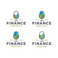 Set of minimalist microphone and financial charts, finance business podcast logo icon vector